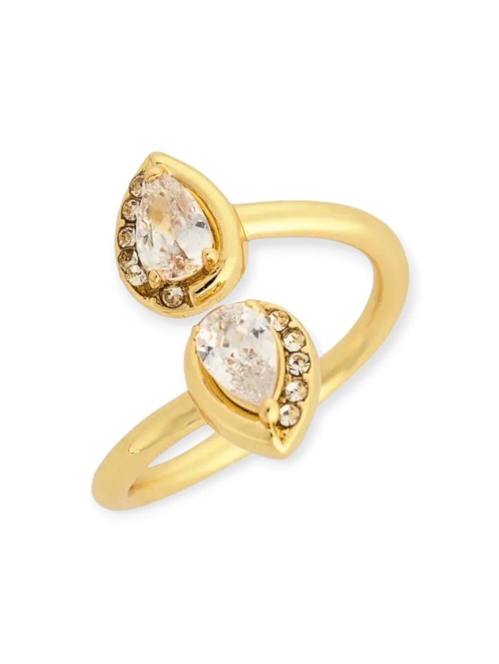 Covet Gold CZ Pear Teardrop Bypass Wrap Ring Open Band Statement Cocktail Size 8